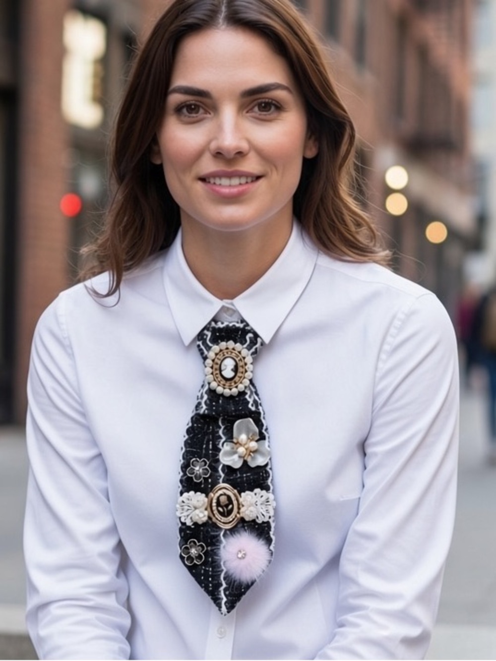 Decorative Black Embellished Statement Tie Necklace Coquette Women Jewelry